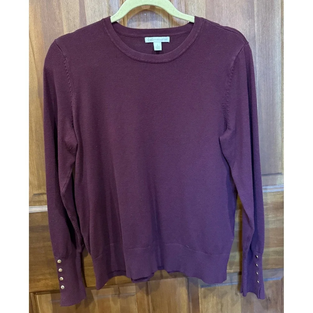 Cato Womens Burgundy Crew Neck Long Sleeve Sweater With Button Detail Size‎ L